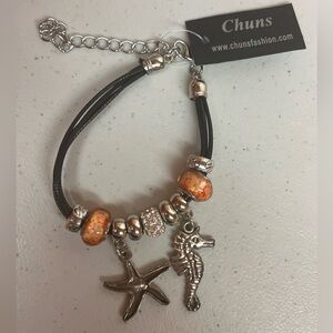 Chuns Black and Orange seahorse Charm Bracelet